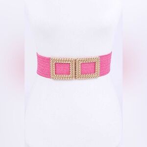 Gold Square Buckle Coated Straw Statement Belt
